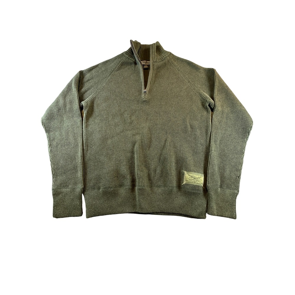 Polo Jeans Co Ralph Lauren Mens Medium Olive Green Ribbed Quarter Zip Sweater